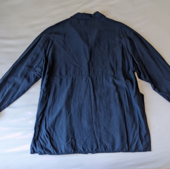 100% silk Long Sleeve Button Down Shirt Navy Blue Medium Clio - Picture 3 of 10
